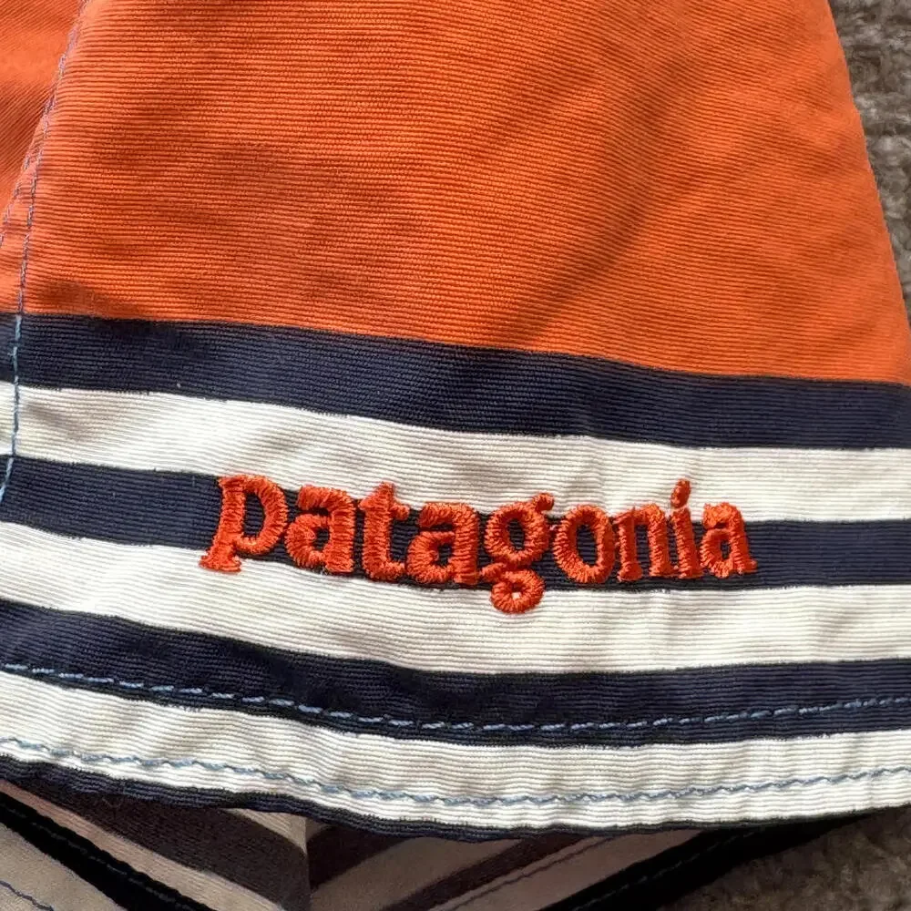 Patagonia Nylon Board Shorts Wavefarer Colorblock Size 40 Orange Blue‎ Striped